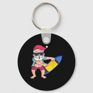 Santa Surfboard Christmas In July Xmas Tropical Su Key Ring