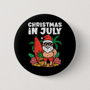 Santa Surfer Beach Christmas In July Funny Summer 6 Cm Round Badge