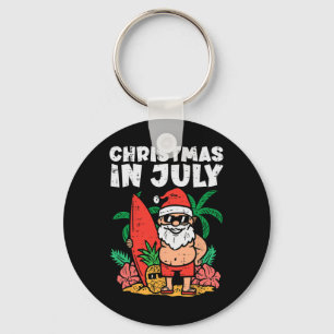 Santa Surfer Beach Christmas In July Funny Summer Key Ring