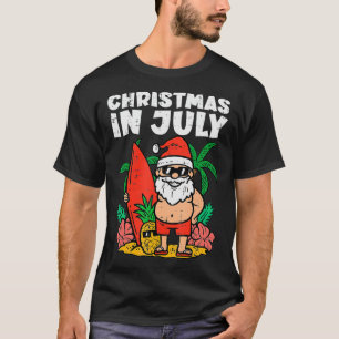 Santa Surfer Beach Christmas In July Funny Summer T-Shirt