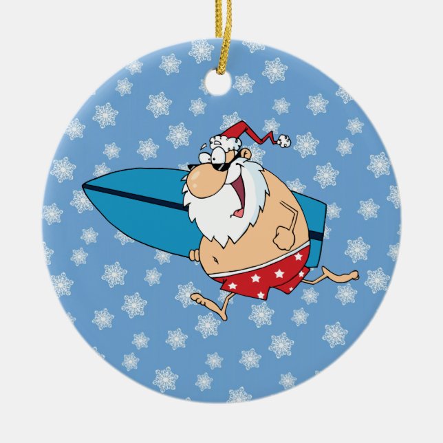 santa surfing ceramic tree decoration (Front)