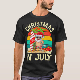 Santa Surfing Christmas in July Kids Hawaiian Summ T-Shirt