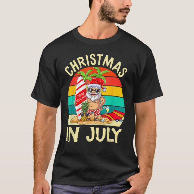 Santa Surfing Christmas In July Kids Hawaiian Summ T-Shirt (Front)
