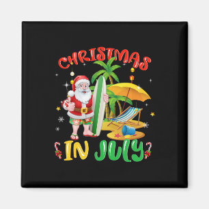 Santa Surfing Christmas In July Santa Surfer Famil Magnet