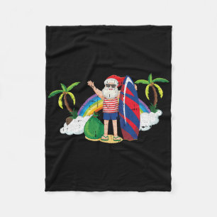 Santa Surfing Christmas In July Summer Tropical Be Fleece Blanket