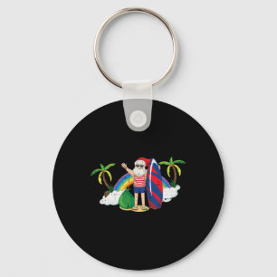 Santa Surfing Christmas In July Summer Tropical Be Key Ring