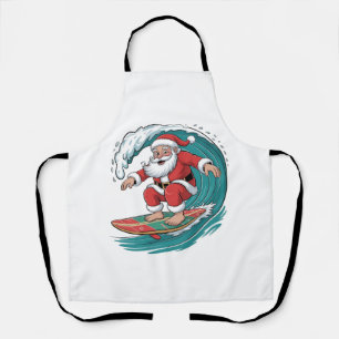 Santa Surfing Christmas Surf X-mas Festive Holiday Apron