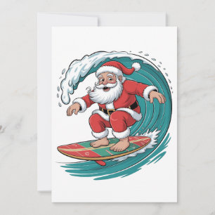Santa Surfing Christmas Surf X-mas Festive Holiday Card