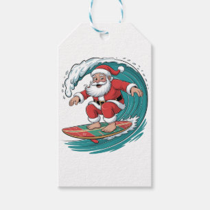 Santa Surfing Christmas Surf X-mas Festive Holiday Gift Tags