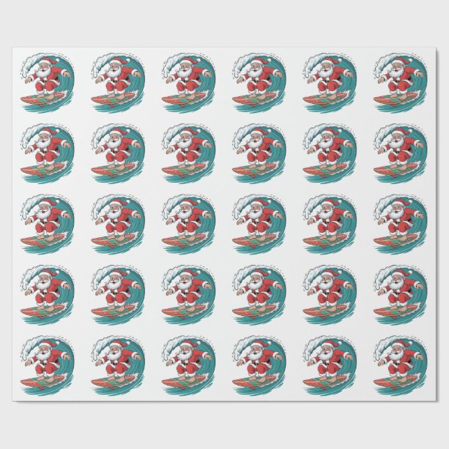 Santa Surfing Christmas Surf X-mas Festive Holiday Wrapping Paper (Flat)