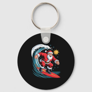 Santa Surfing Funny Surfer Holiday Christmas Xmas  Key Ring