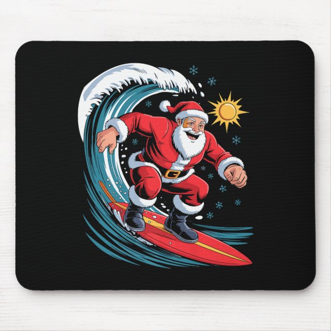 Santa Surfing Funny Surfer Holiday Christmas Xmas  Mouse Pad (Front)