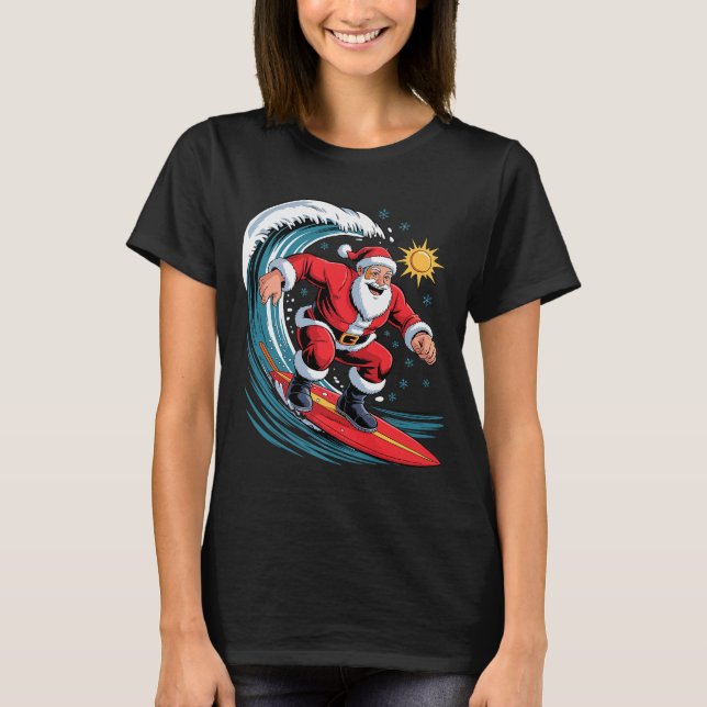 Santa Surfing Funny Surfer Holiday Christmas Xmas  T-Shirt (Front)