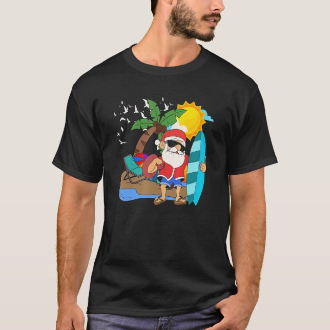 Santa Surfing Hawaii Summer Vacation  Christmas In T-Shirt (Front)