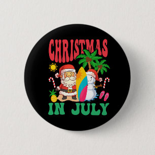 Santa Surfing Hawaiian Beach Christmas In July 202 6 Cm Round Badge