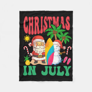 Santa Surfing Hawaiian Beach Christmas In July 202 Fleece Blanket