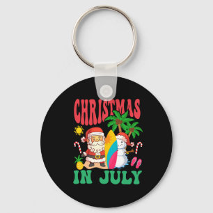 Santa Surfing Hawaiian Beach Christmas In July 202 Key Ring