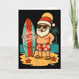 Santa Surfing Hawaiian Beach Christmas In July Tro Card