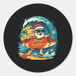 Santa Surfing Hawaiian Beach Christmas In July Tro Classic Round Sticker