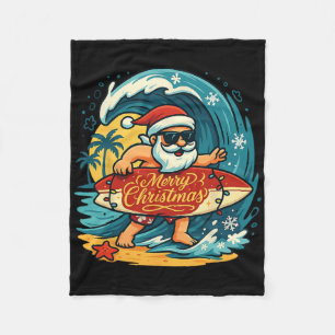 Santa Surfing Hawaiian Beach Christmas In July Tro Fleece Blanket