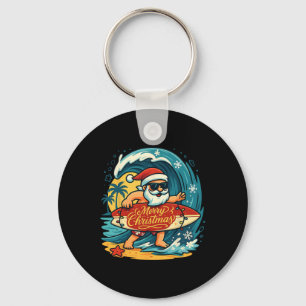 Santa Surfing Hawaiian Beach Christmas In July Tro Key Ring