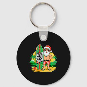 Santa Surfing Hawaiian Beach Christmas In July Tro Key Ring