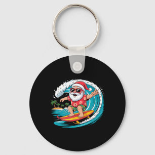 Santa Surfing Hawaiian Beach Christmas In July Tro Key Ring