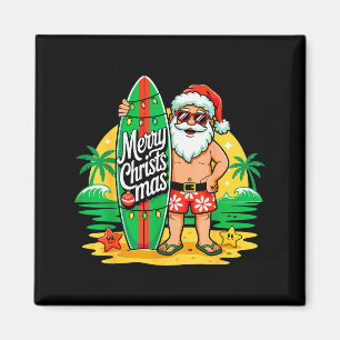 Santa Surfing Hawaiian Beach Christmas In July Tro Magnet