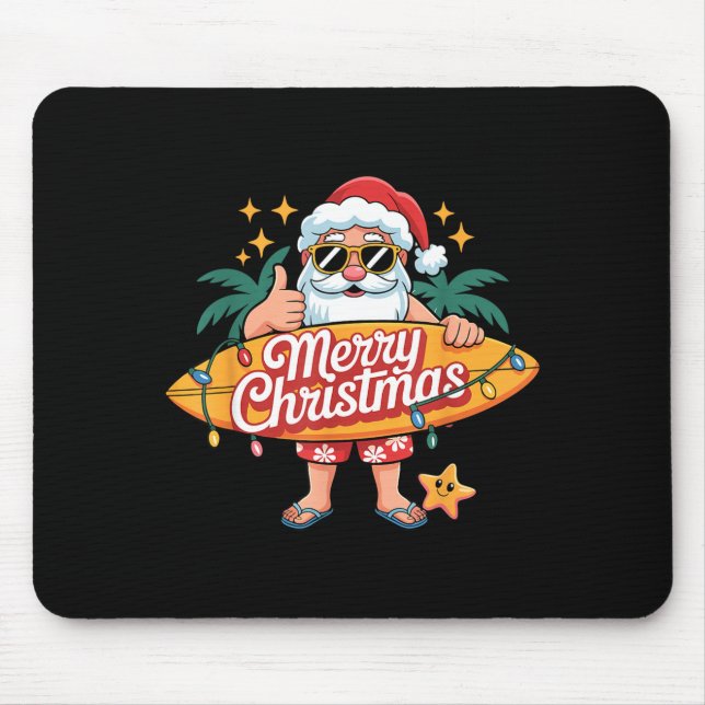 Santa Surfing Hawaiian Beach Christmas In July Tro Mouse Pad (Front)