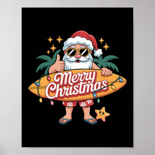 Santa Surfing Hawaiian Beach Christmas In July Tro Poster