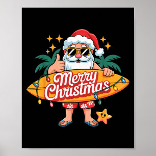 Santa Surfing Hawaiian Beach Christmas In July Tro Poster