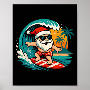 Santa Surfing Hawaiian Beach Christmas In July Tro Poster