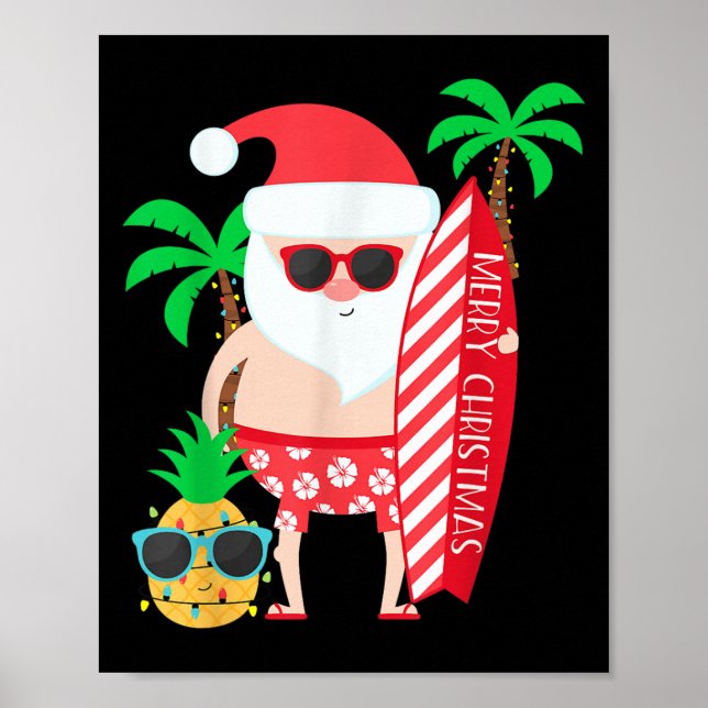 Santa Surfing Hawaiian Beach Christmas In July Tro Poster (Front)