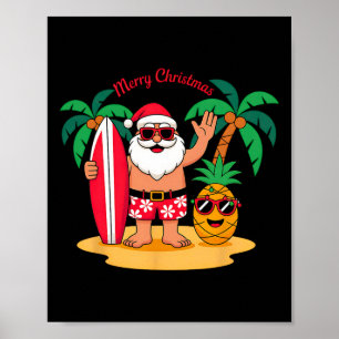 Santa Surfing Hawaiian Beach Christmas In July Tro Poster