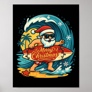 Santa Surfing Hawaiian Beach Christmas In July Tro Poster