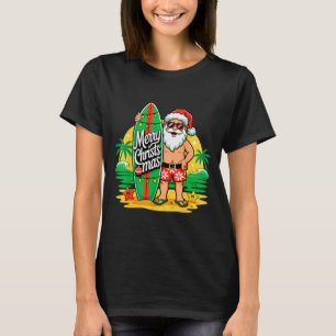 Santa Surfing Hawaiian Beach Christmas In July Tro T-Shirt