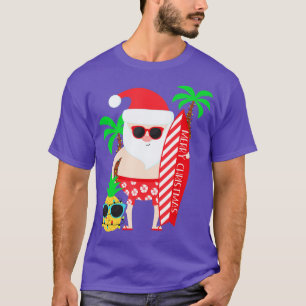Santa Surfing Hawaiian Ugly Christmas In July Trop T-Shirt