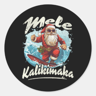 Santa Surfing Mele Kalikimaka Aloha Hawaii Christm Classic Round Sticker