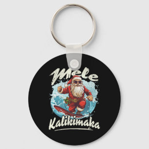 Santa Surfing Mele Kalikimaka Aloha Hawaii Christm Key Ring
