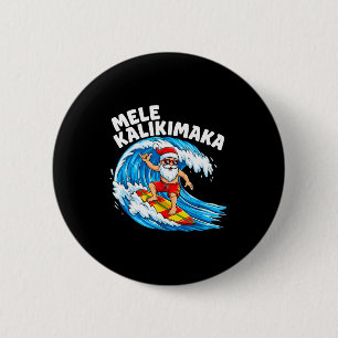 Santa Surfing Mele Kalikimaka Hawaiian Christmas 6 Cm Round Badge