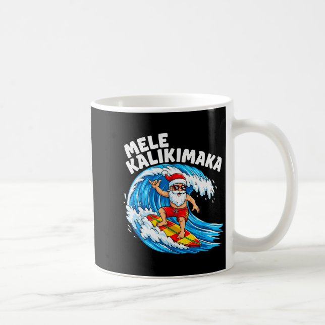 Santa Surfing Mele Kalikimaka Hawaiian Christmas  Coffee Mug (Right)