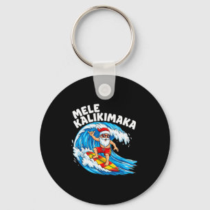 Santa Surfing Mele Kalikimaka Hawaiian Christmas Key Ring