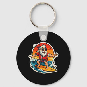 Santa Surfing Surf Instructor Surfer Merry Christm Key Ring