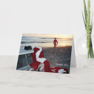 Santa surfs the day after Christmas Holiday Card