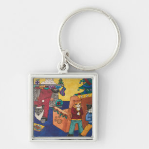 Santa Surprise Cats Key Ring