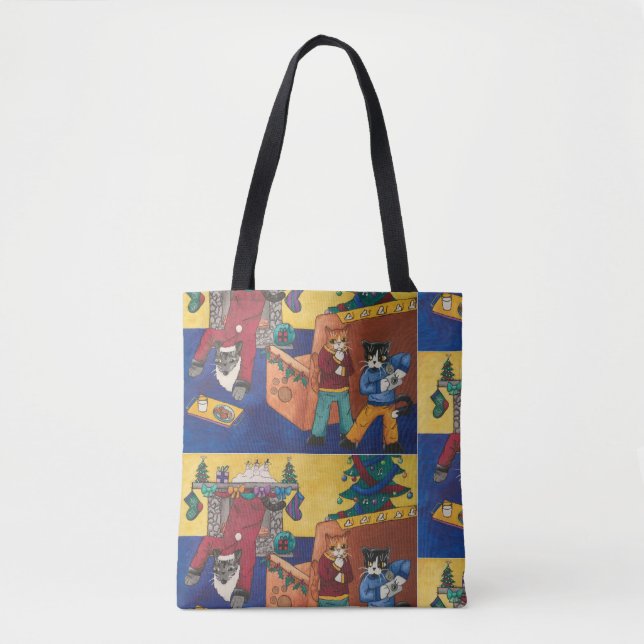 Santa Surprise Cats Tote Bag (Front)