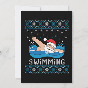 Santa Swimming Christmas Ugly Sweater Snowflakes Invitation