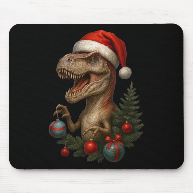 Santa T-rex Christmas Funny Dinosaur Holiday  Mouse Pad (Front)