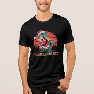 Santa T-Rex Christmas T-Shirt Festive Dinosaur Fun Tri-Blend Shirt