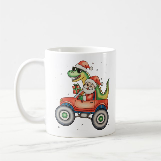 Santa T Rex Dinosaur Monster Truck Christmas Xmas Coffee Mug (Left)